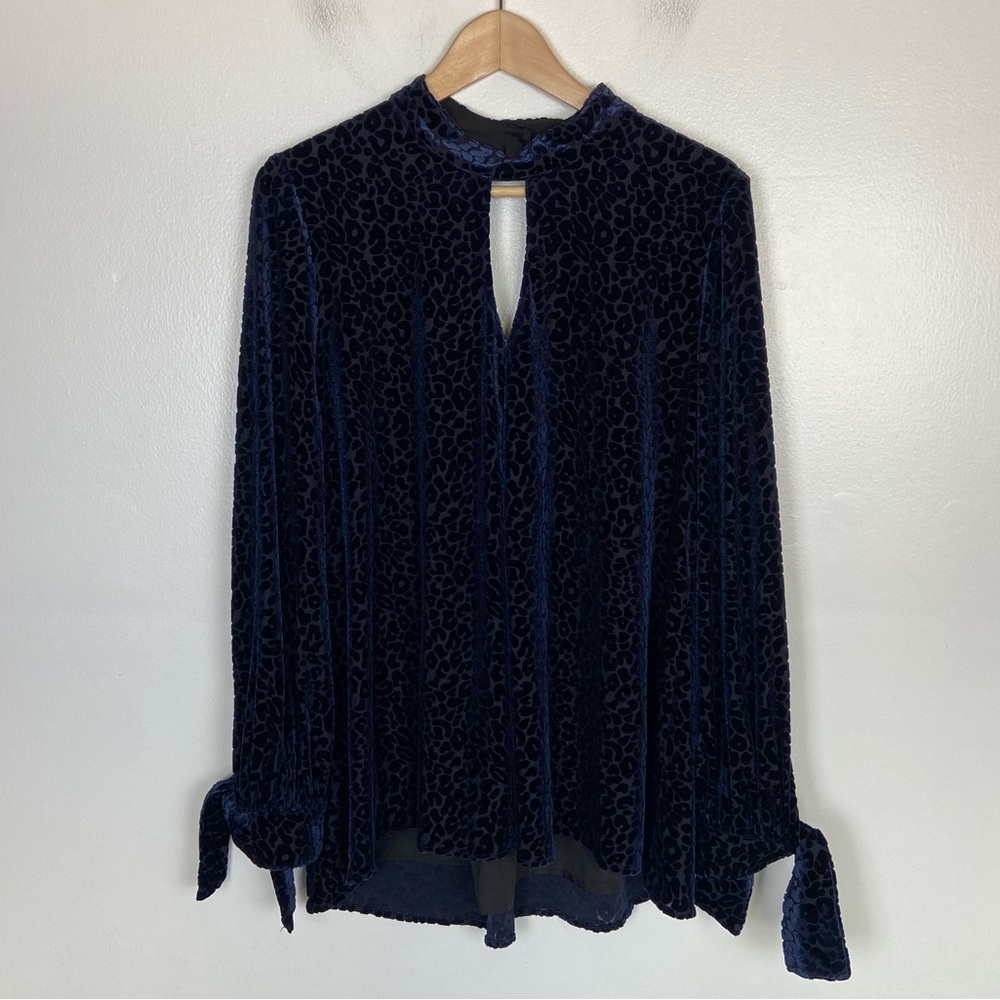 Crosby By Mollie Burch Burnout Velvet Long Sleeve Tunic Top Sz L Blue Whimsigoth